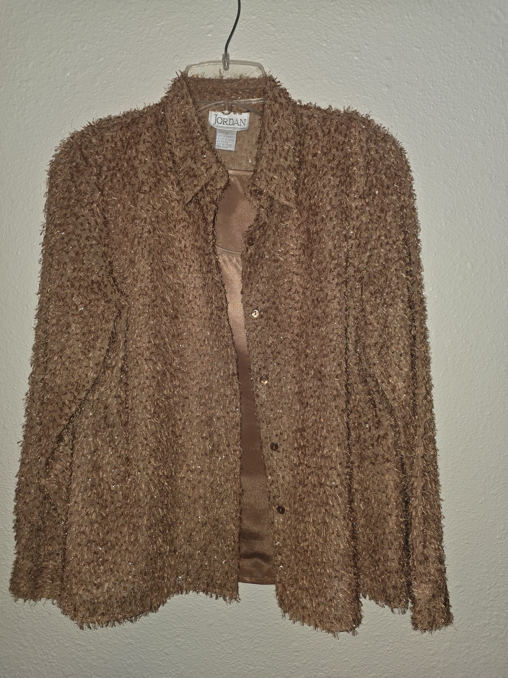 Jordan Women's Brown Shaggy Button-Front Teddy Jacket